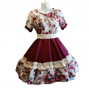 Vestido Tradicional T10 Burdeos con Flores