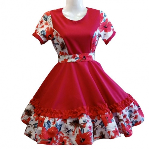 Vestido Tradicional T10 Rojo y Blanco con Flores