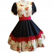 Vestido Tradicional T12 Negro y Crema con Flores