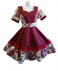 Vestido Tradicional T14 Burdeos y Crema con Flores